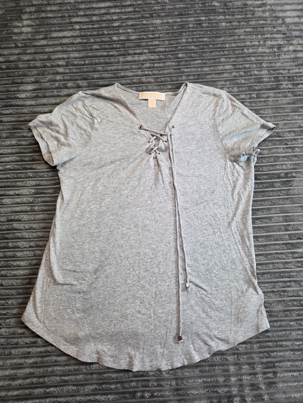 Michael Kors Heather Gray Lace-Up V-Neck Short Sleeve Tee